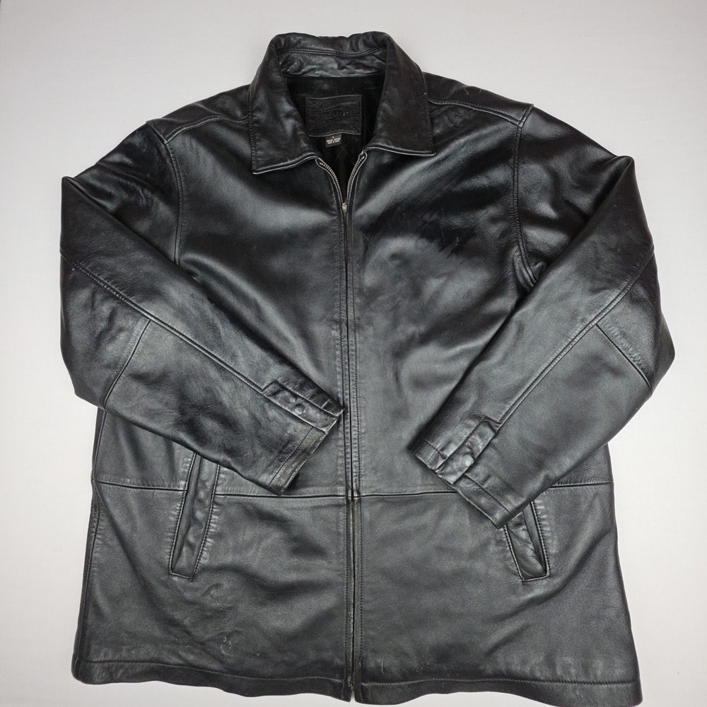 Knightsbridge Genuine Leather Full Zip Jacket Mens Large Black Quilted Lining